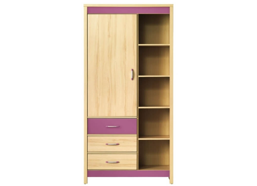 /Светлый шкаф-стеллаж в детскую №298 с цветными вставками на заказ
